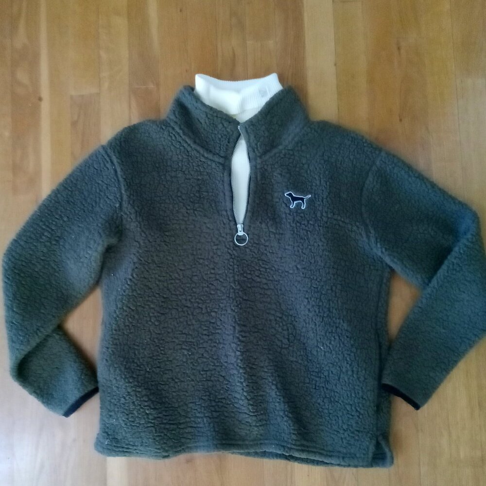 PINK Victoria's Secret Army Green Cuddly Sherpa 1/4-Zip Top